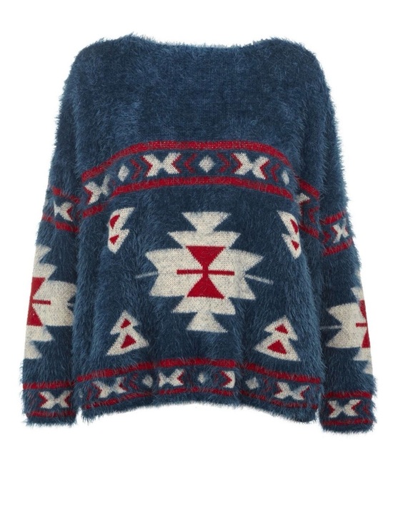Yumi Sweaters - Yumi Fuzzy Aztec Southwestern Sweater Womens US 2/4 Blue Red Boho